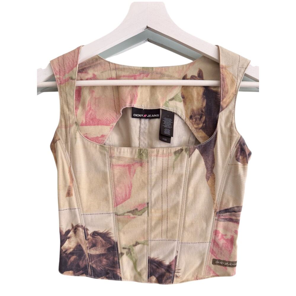 SOLD* Y2K Vintage DKNY Jeans Horse Print Corset Top Bustier Tank Western Cowgirl